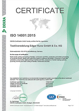 Certificate DIN ISO 14001:2015 Environmental