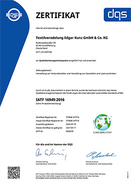 Zertifikat IATF 16949:2016 Qualitaet